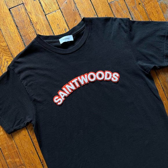 Limited Edition Saintwoods Men Black White Red Terry Pop Spell Out Logo T-shirt - Picture 2 of 5